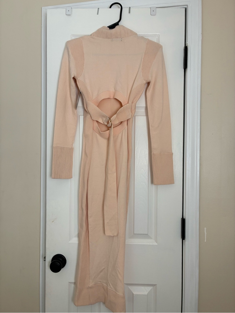 JLUXLABEL Long-Sleeve Ribbed Knit Maxi Dress in Blush